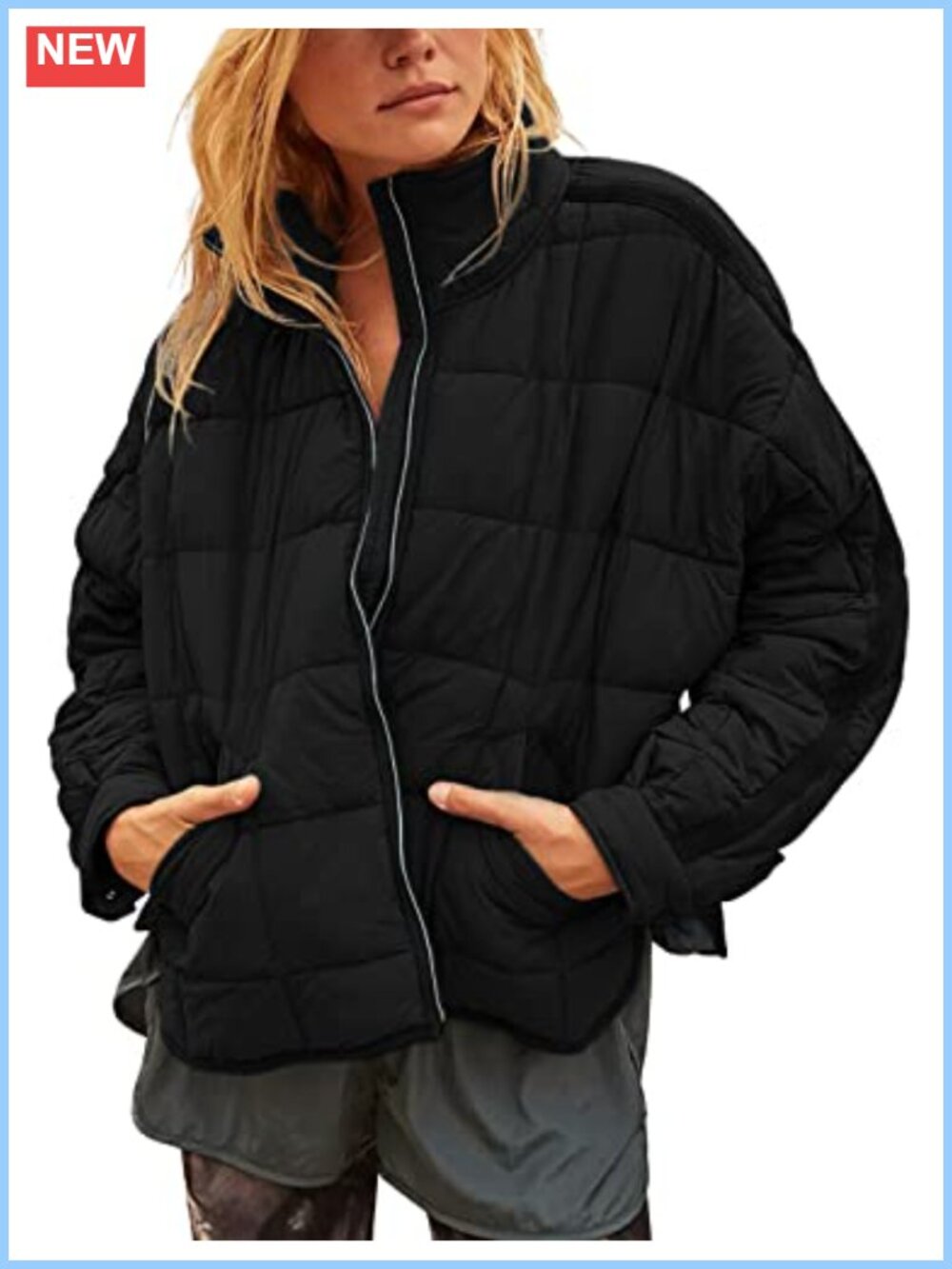 Women's Quilted Puffer Jacket Long Sleeve Down Coat Lightweight Nylon Outerwear